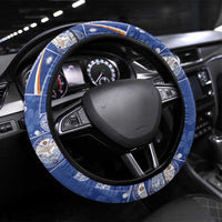 Marshall Islands Merry Christmas Steering Wheel Cover Pacific Patchwork Xmas Vibes LT9 Universal Fit Blue - Polynesian Pride