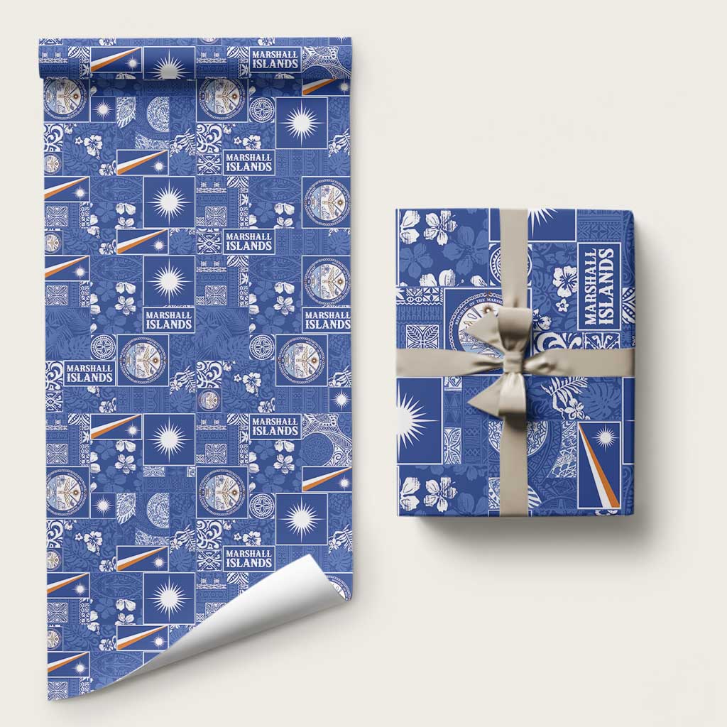 Marshall Islands Merry Christmas Wrapping Paper Pacific Patchwork Xmas Vibes LT9 58" × 23" Blue - Polynesian Pride