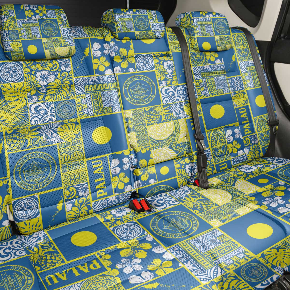 Palau Ungil Kurismas Back Car Seat Cover Pacific Patchwork Xmas Vibes - Polynesian Pride