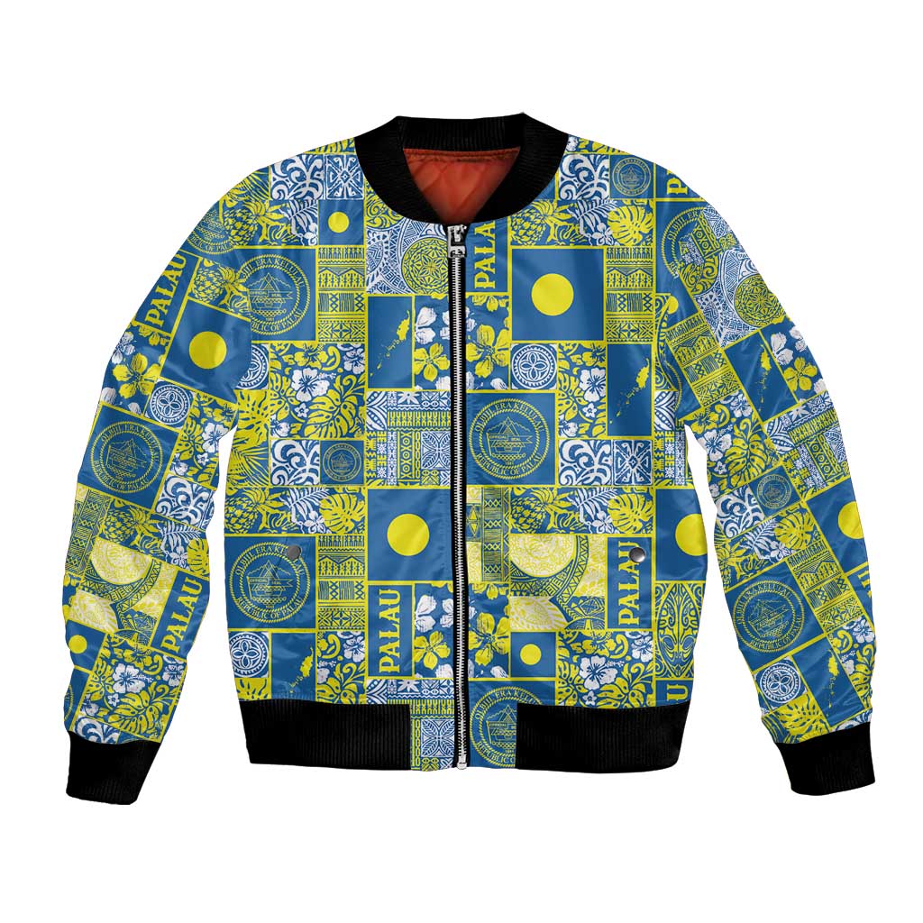 Palau Ungil Kurismas Bomber Jacket Pacific Patchwork Xmas Vibes - Polynesian Pride