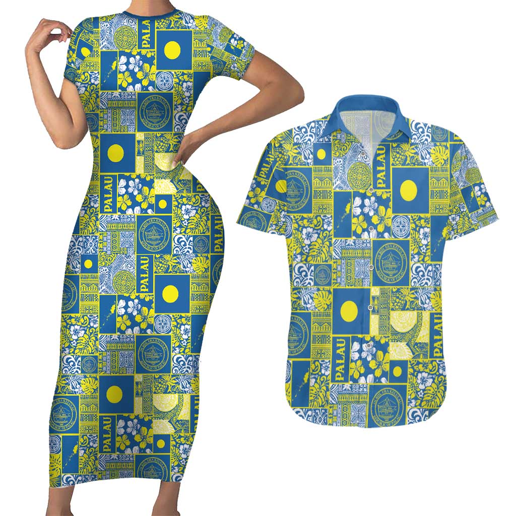 Palau Ungil Kurismas Couples Matching Short Sleeve Bodycon Dress and Hawaiian Shirt Pacific Patchwork Xmas Vibes - Polynesian Pride