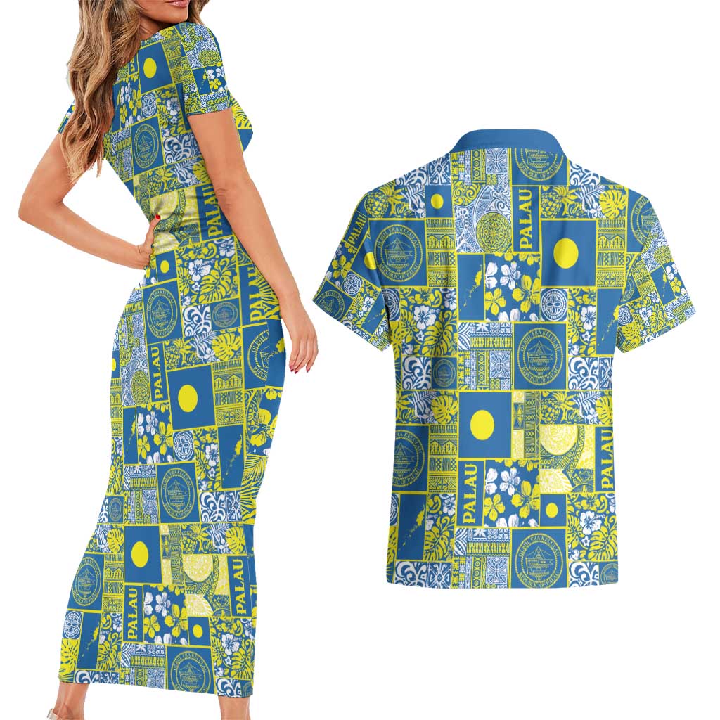 Palau Ungil Kurismas Couples Matching Short Sleeve Bodycon Dress and Hawaiian Shirt Pacific Patchwork Xmas Vibes - Polynesian Pride