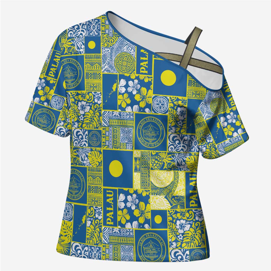 Palau Ungil Kurismas Cross Shoulder Shirt Pacific Patchwork Xmas Vibes - Polynesian Pride