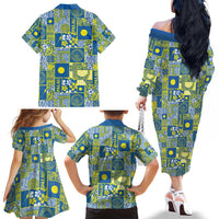 Palau Ungil Kurismas Family Matching Off The Shoulder Long Sleeve Dress and Hawaiian Shirt Pacific Patchwork Xmas Vibes - Polynesian Pride