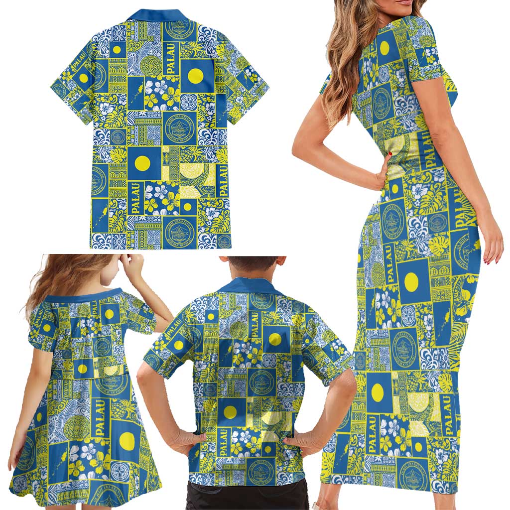 Palau Ungil Kurismas Family Matching Short Sleeve Bodycon Dress and Hawaiian Shirt Pacific Patchwork Xmas Vibes - Polynesian Pride