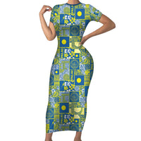 Palau Ungil Kurismas Family Matching Short Sleeve Bodycon Dress and Hawaiian Shirt Pacific Patchwork Xmas Vibes - Polynesian Pride