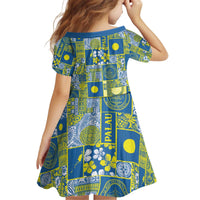 Palau Ungil Kurismas Kid Short Sleeve Dress Pacific Patchwork Xmas Vibes - Polynesian Pride