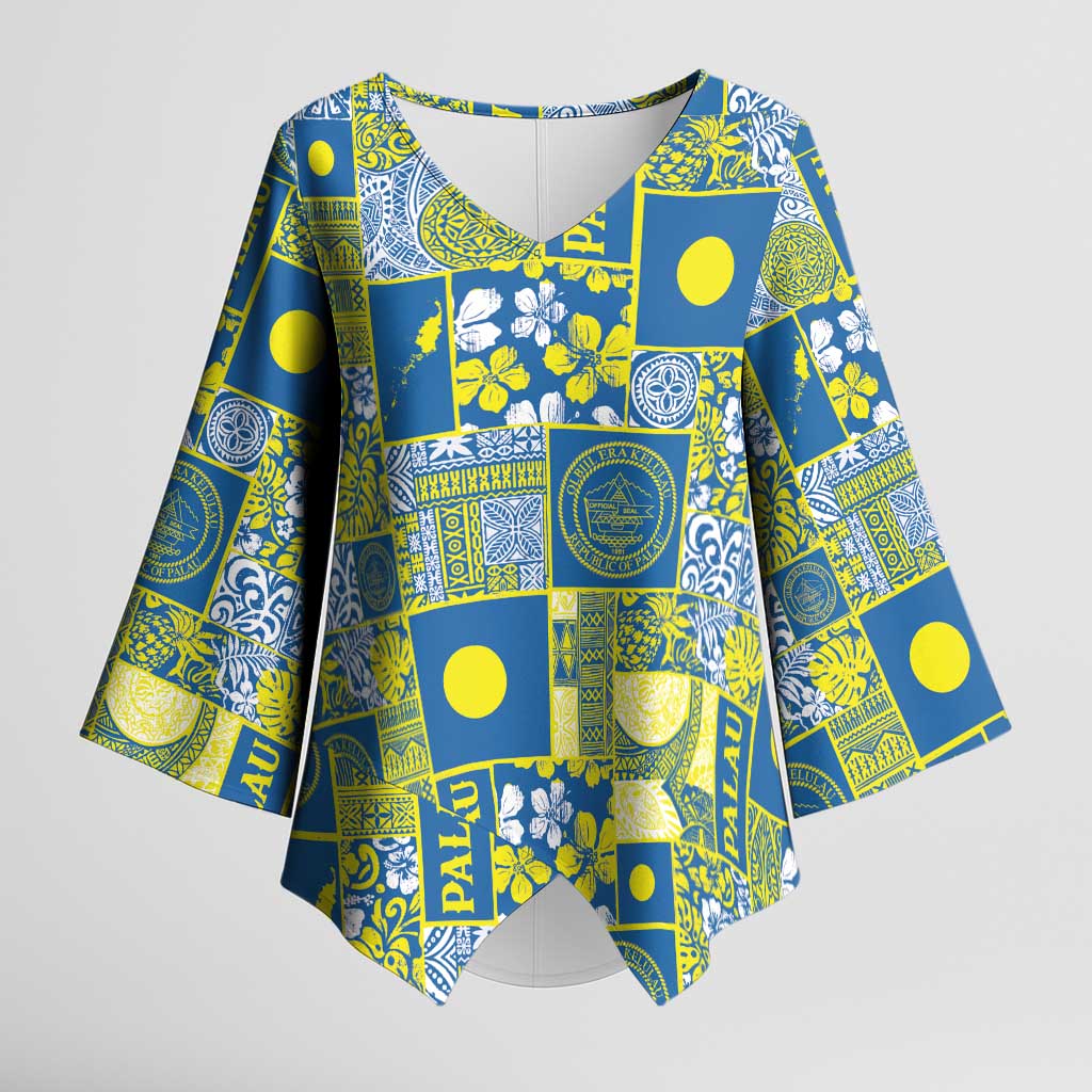 Palau Ungil Kurismas Kimono Sleeve Blouse Pacific Patchwork Xmas Vibes - Polynesian Pride