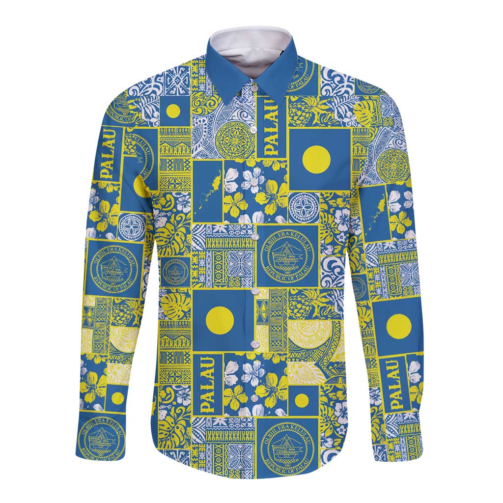Palau Ungil Kurismas Long Sleeve Button Shirt Pacific Patchwork Xmas Vibes - Polynesian Pride