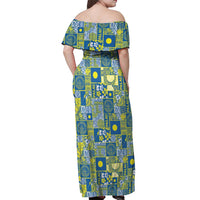 Palau Ungil Kurismas Off Shoulder Maxi Dress Pacific Patchwork Xmas Vibes LT9 - Polynesian Pride