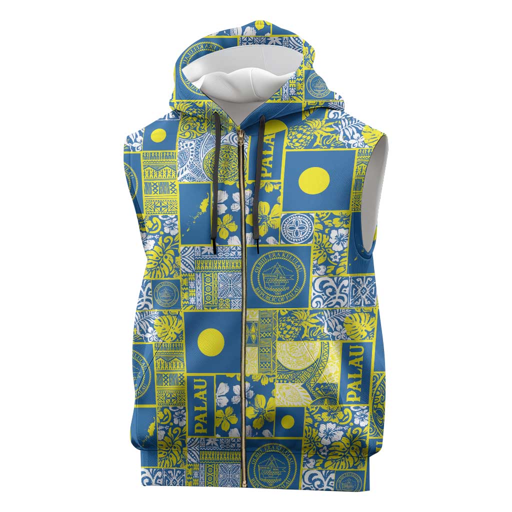 Palau Ungil Kurismas Sleeveless Zip Hoodie Pacific Patchwork Xmas Vibes - Polynesian Pride