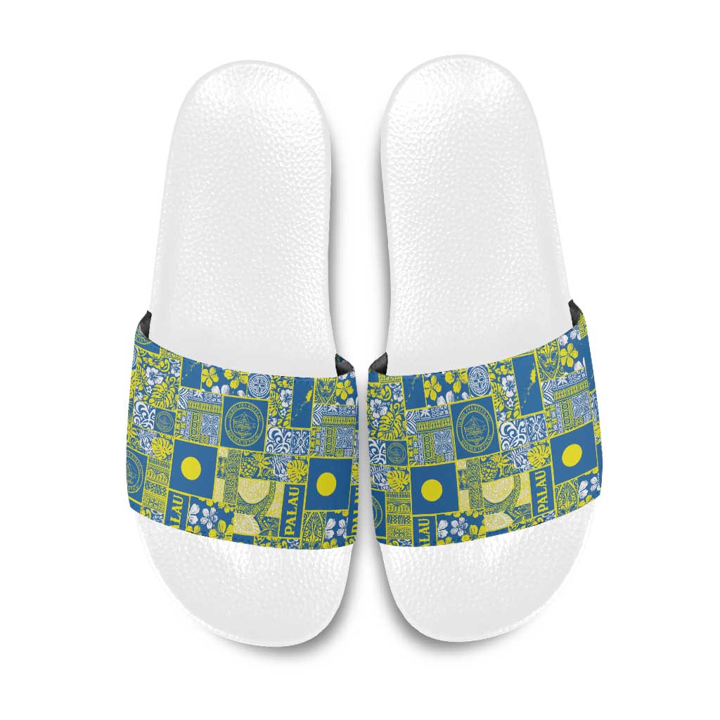 Palau Ungil Kurismas Slide Sandals Pacific Patchwork Xmas Vibes - Polynesian Pride