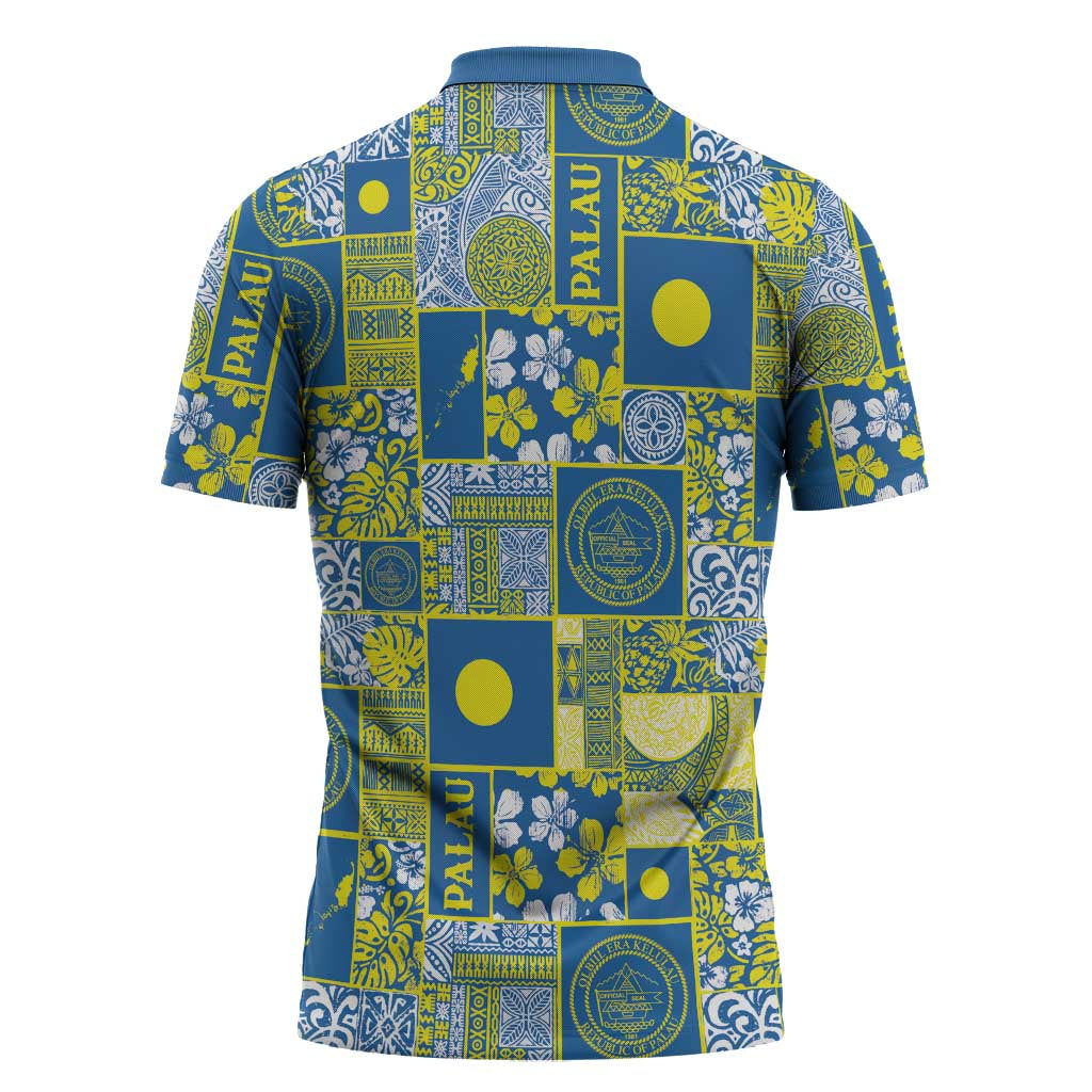 Palau Ungil Kurismas Zipper Polo Shirt Pacific Patchwork Xmas Vibes - Polynesian Pride