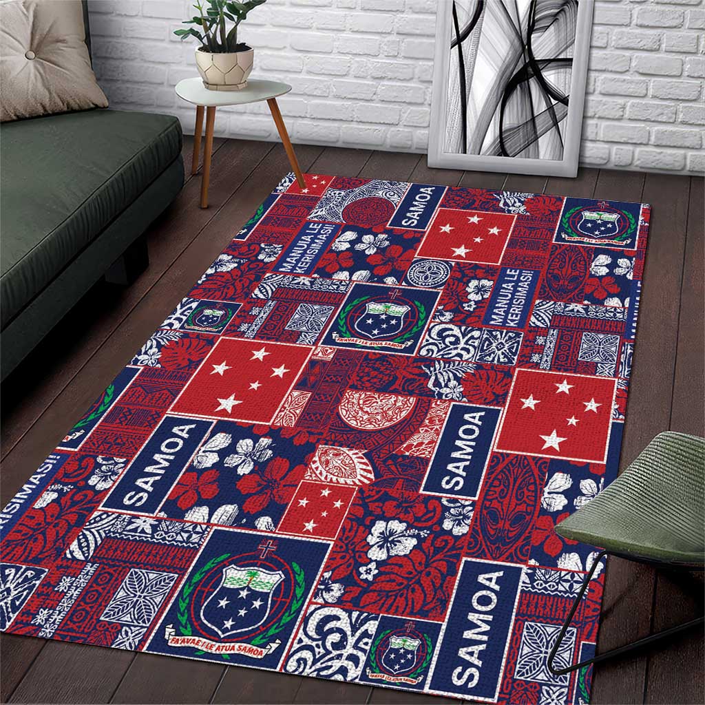 Red Samoa Manuia Le Kerisimasi Area Rug Pacific Patchwork Xmas Vibes - Polynesian Pride