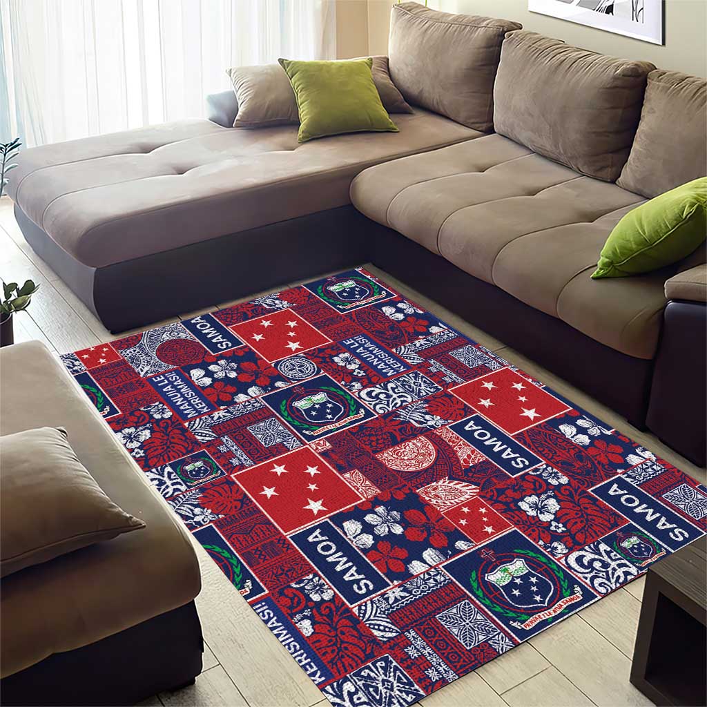 Red Samoa Manuia Le Kerisimasi Area Rug Pacific Patchwork Xmas Vibes - Polynesian Pride