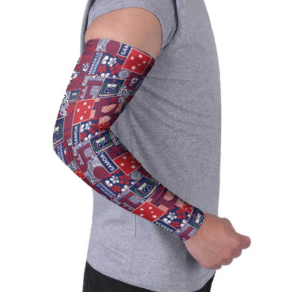 Red Samoa Manuia Le Kerisimasi Arm Sleeves Pacific Patchwork Xmas Vibes - Polynesian Pride