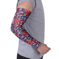 Red Samoa Manuia Le Kerisimasi Arm Sleeves Pacific Patchwork Xmas Vibes - Polynesian Pride