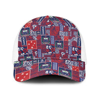 Red Samoa Manuia Le Kerisimasi Baseball Net Cap Pacific Patchwork Xmas Vibes - Polynesian Pride