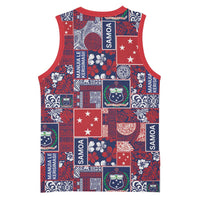 Red Samoa Manuia Le Kerisimasi Basketball Jersey Pacific Patchwork Xmas Vibes - Polynesian Pride
