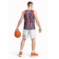 Red Samoa Manuia Le Kerisimasi Basketball Jersey Pacific Patchwork Xmas Vibes - Polynesian Pride