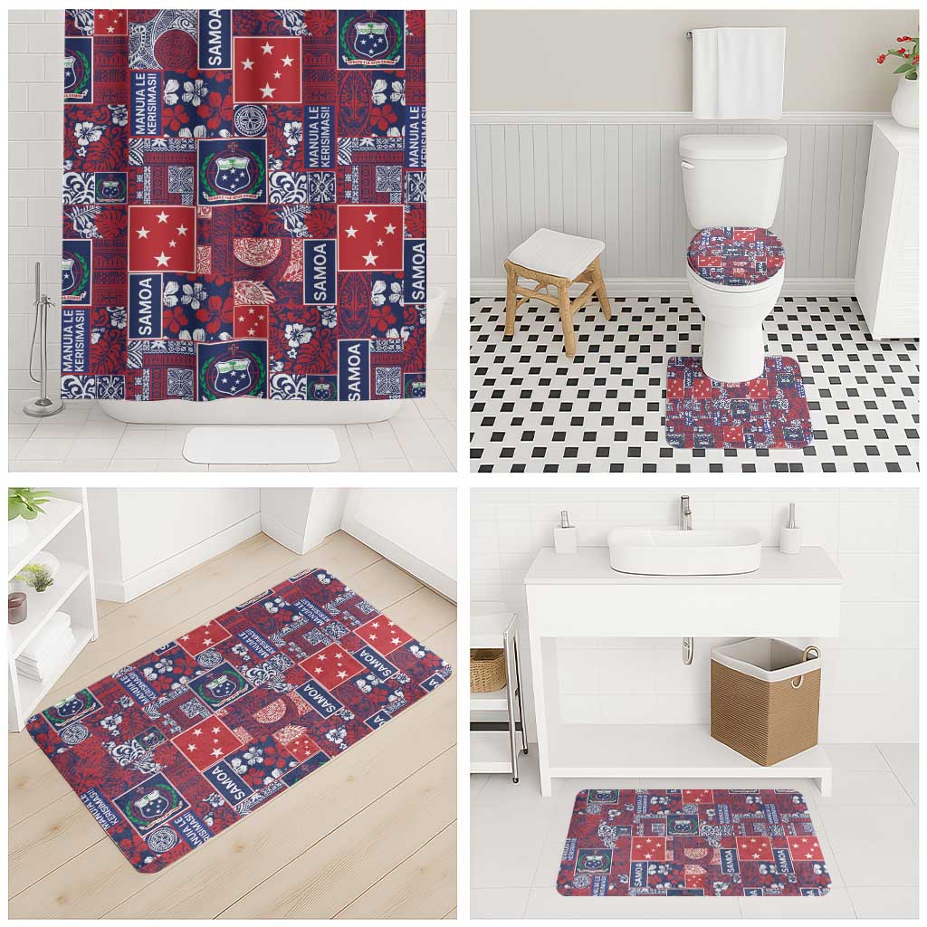 Red Samoa Manuia Le Kerisimasi Bathroom Set Pacific Patchwork Xmas Vibes - Polynesian Pride
