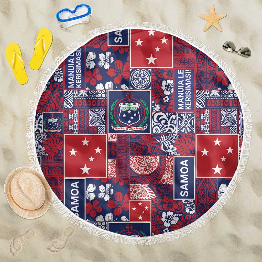 Red Samoa Manuia Le Kerisimasi Beach Blanket Pacific Patchwork Xmas Vibes - Polynesian Pride