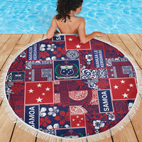 Red Samoa Manuia Le Kerisimasi Beach Blanket Pacific Patchwork Xmas Vibes - Polynesian Pride