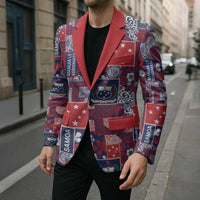 Red Samoa Manuia Le Kerisimasi Blazer Pacific Patchwork Xmas Vibes - Polynesian Pride