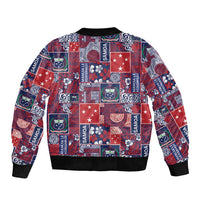 Red Samoa Manuia Le Kerisimasi Bomber Jacket Pacific Patchwork Xmas Vibes - Polynesian Pride