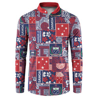 Red Samoa Manuia Le Kerisimasi Button Sweatshirt Pacific Patchwork Xmas Vibes - Polynesian Pride
