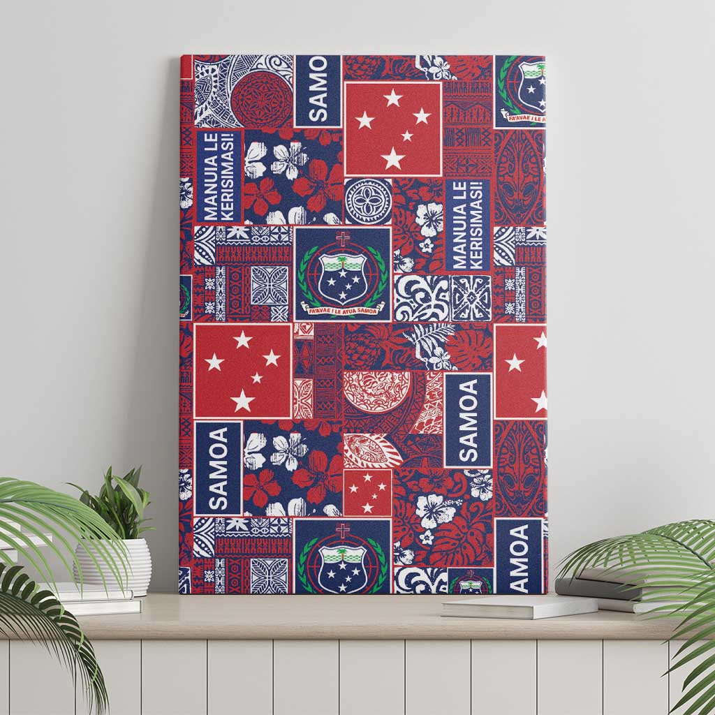 Red Samoa Manuia Le Kerisimasi Canvas Wall Art Pacific Patchwork Xmas Vibes - Polynesian Pride