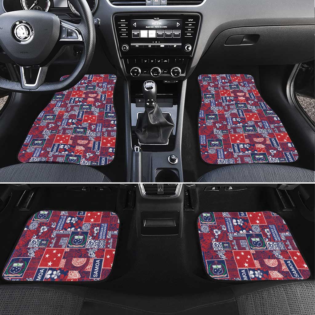 Red Samoa Manuia Le Kerisimasi Car Mats Pacific Patchwork Xmas Vibes - Polynesian Pride
