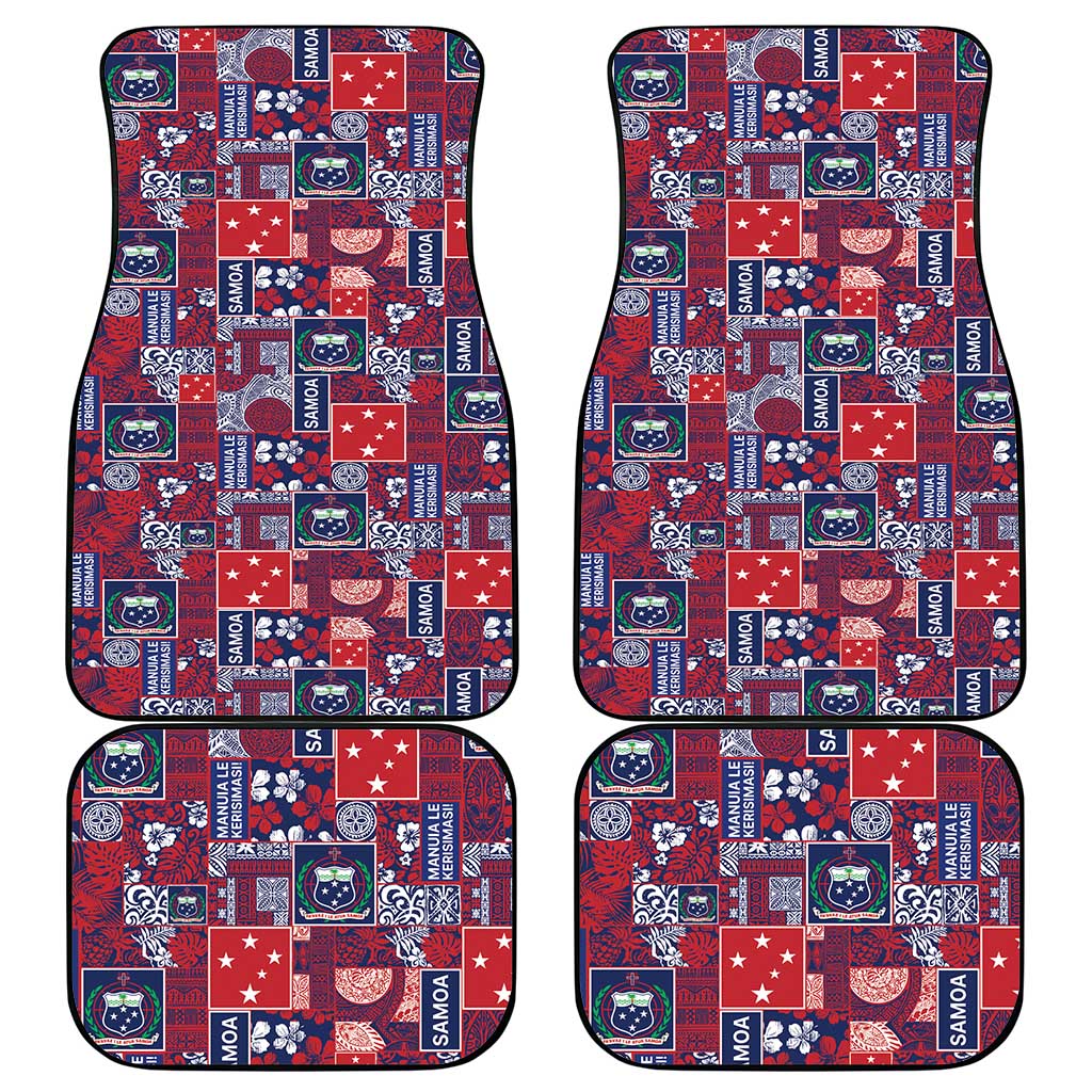 Red Samoa Manuia Le Kerisimasi Car Mats Pacific Patchwork Xmas Vibes - Polynesian Pride