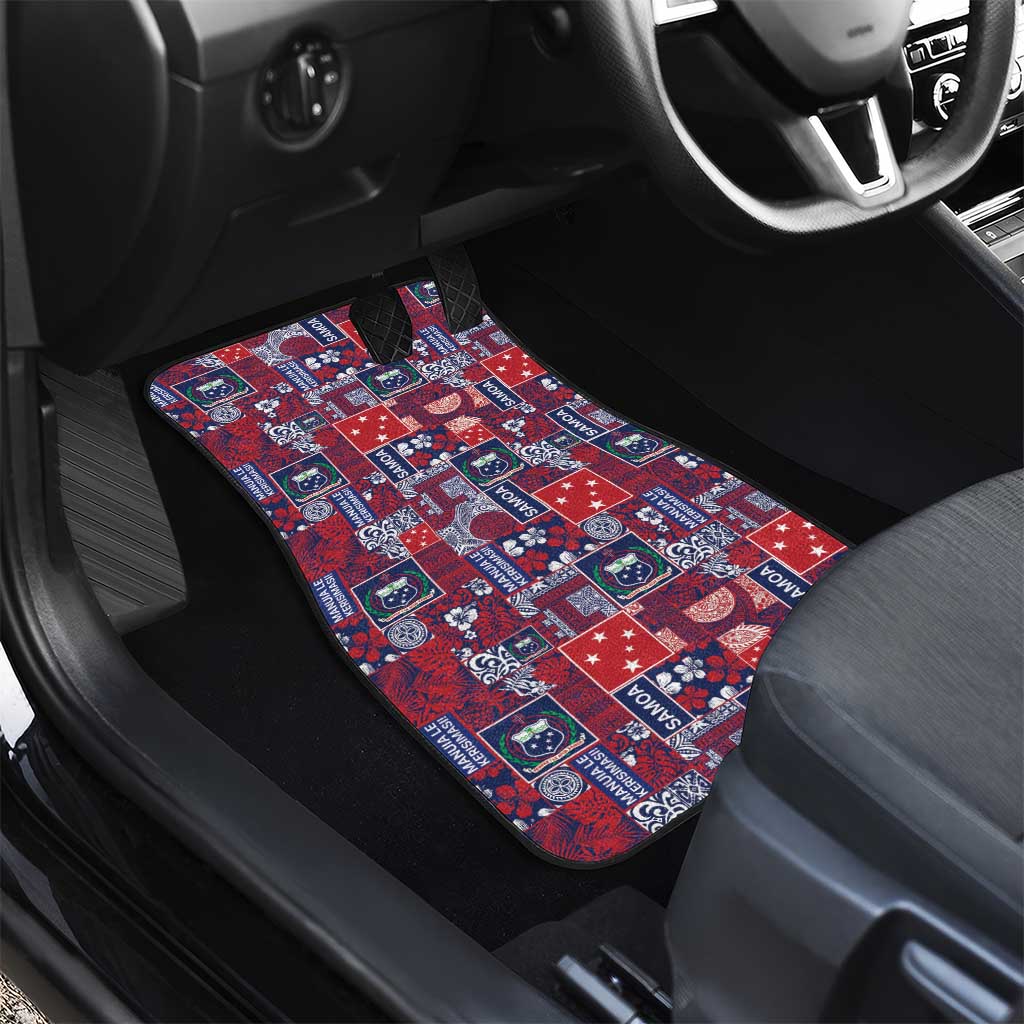 Red Samoa Manuia Le Kerisimasi Car Mats Pacific Patchwork Xmas Vibes - Polynesian Pride