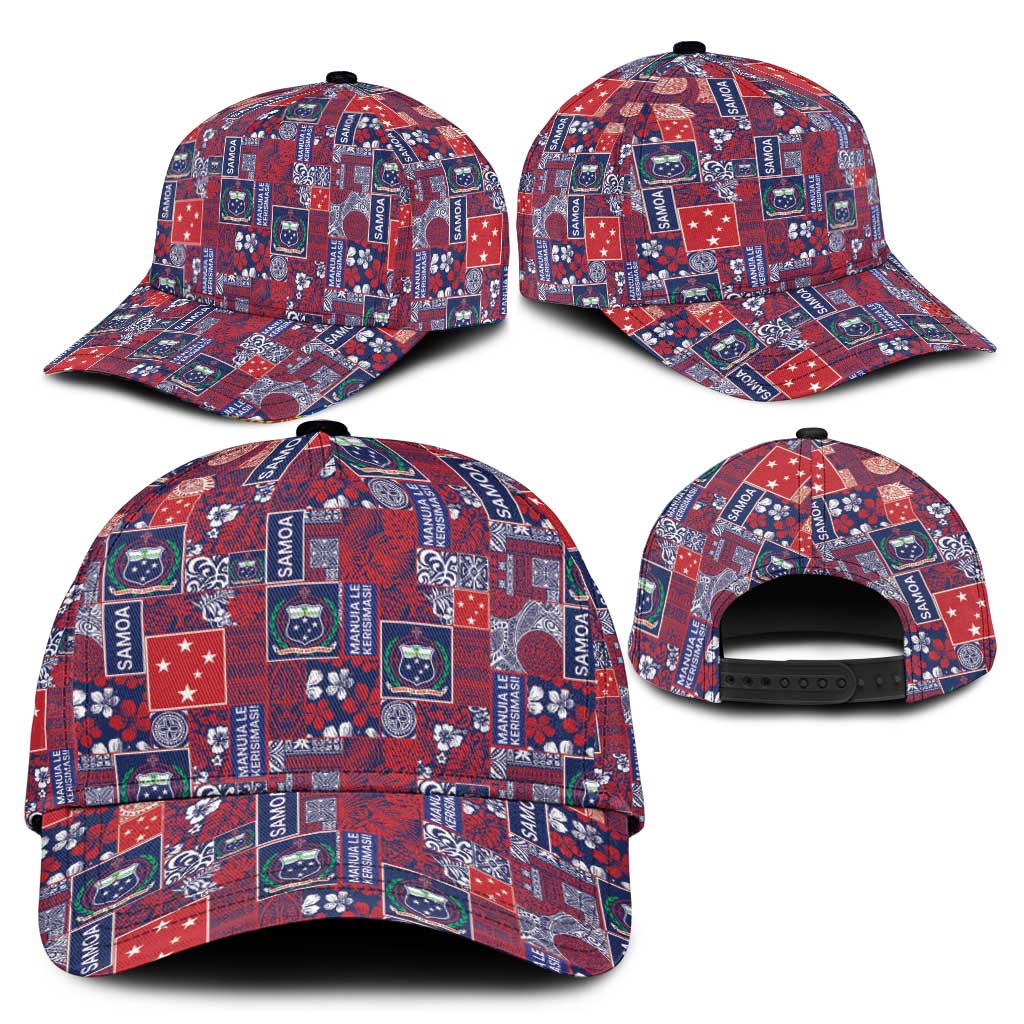 Red Samoa Manuia Le Kerisimasi Classic Cap Pacific Patchwork Xmas Vibes - Polynesian Pride