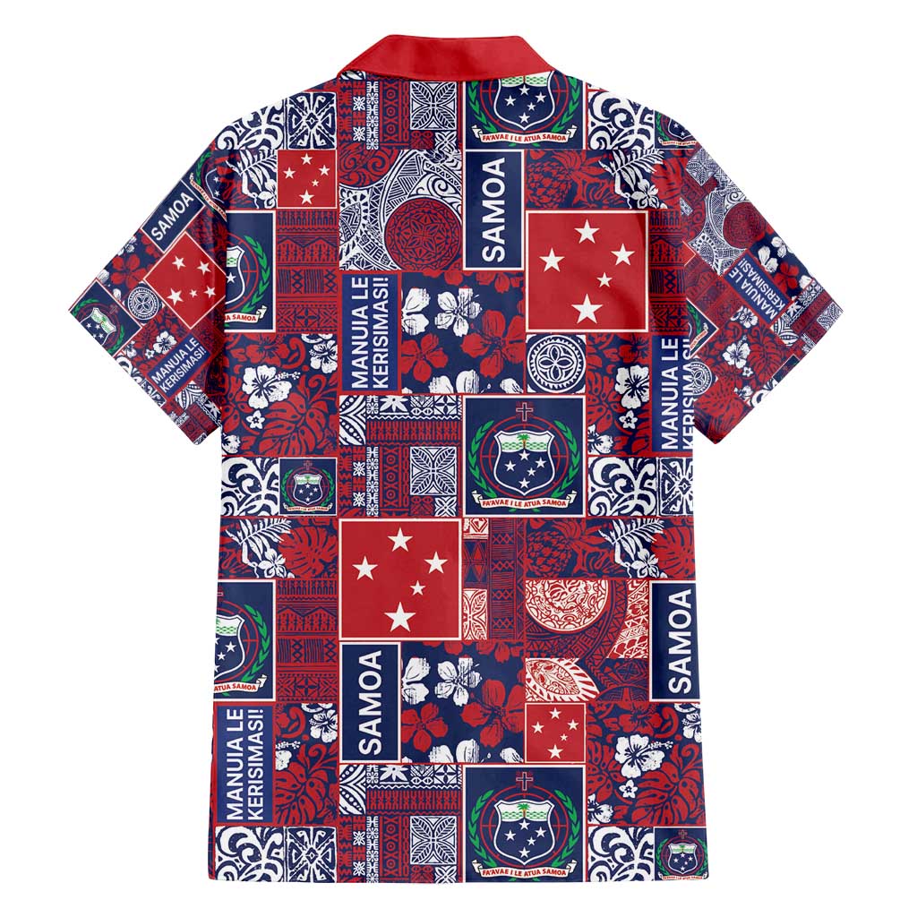Red Samoa Manuia Le Kerisimasi Family Matching Off Shoulder Maxi Dress and Hawaiian Shirt Pacific Patchwork Xmas Vibes - Polynesian Pride