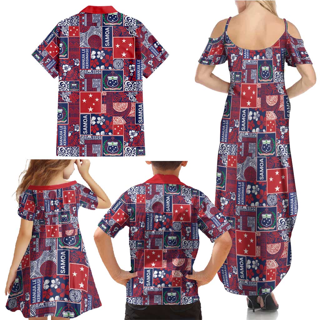 Red Samoa Manuia Le Kerisimasi Family Matching Summer Maxi Dress and Hawaiian Shirt Pacific Patchwork Xmas Vibes - Polynesian Pride