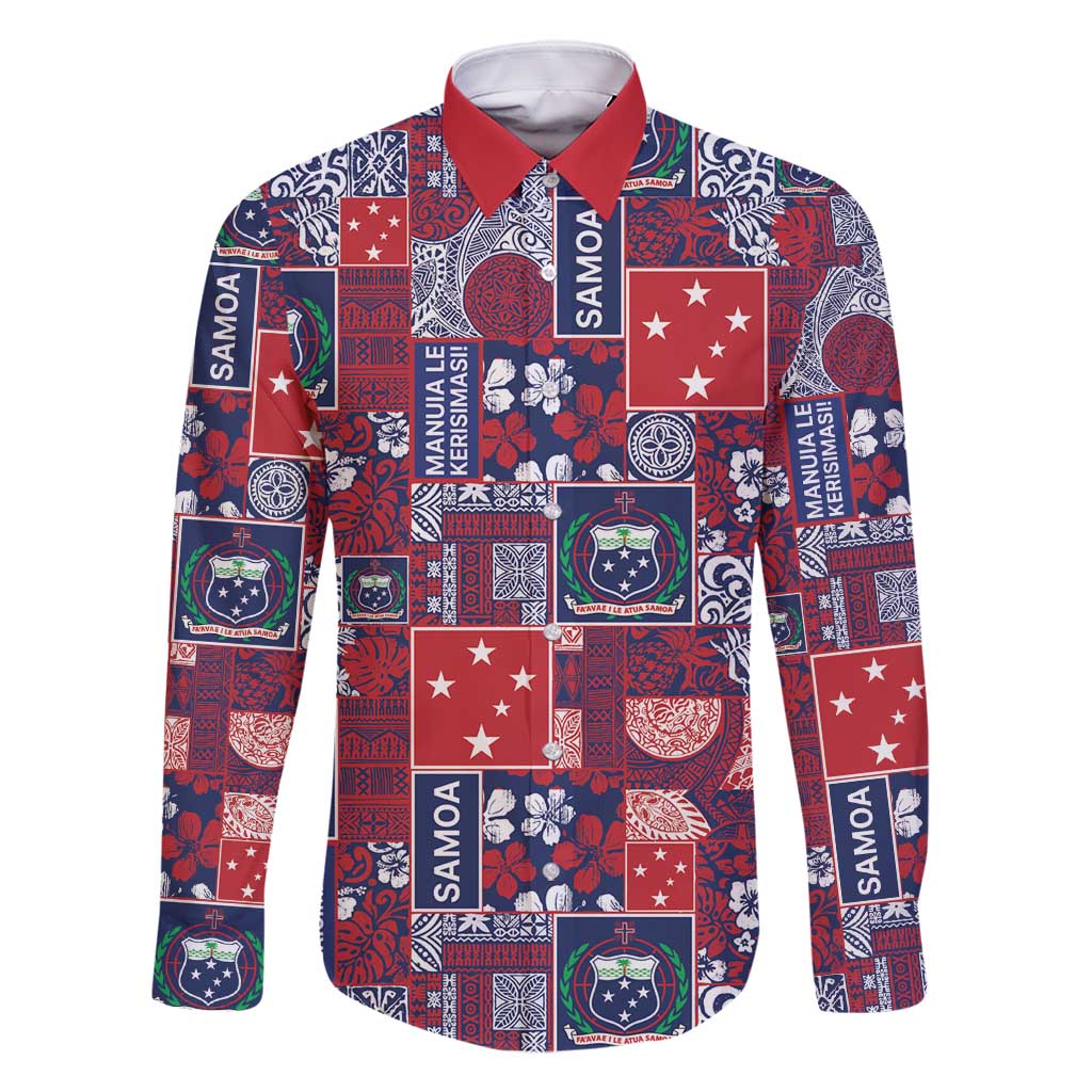 Red Samoa Manuia Le Kerisimasi Family Matching Tank Maxi Dress and Hawaiian Shirt Pacific Patchwork Xmas Vibes - Polynesian Pride