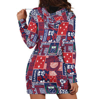 Red Samoa Manuia Le Kerisimasi Hoodie Dress Pacific Patchwork Xmas Vibes - Polynesian Pride