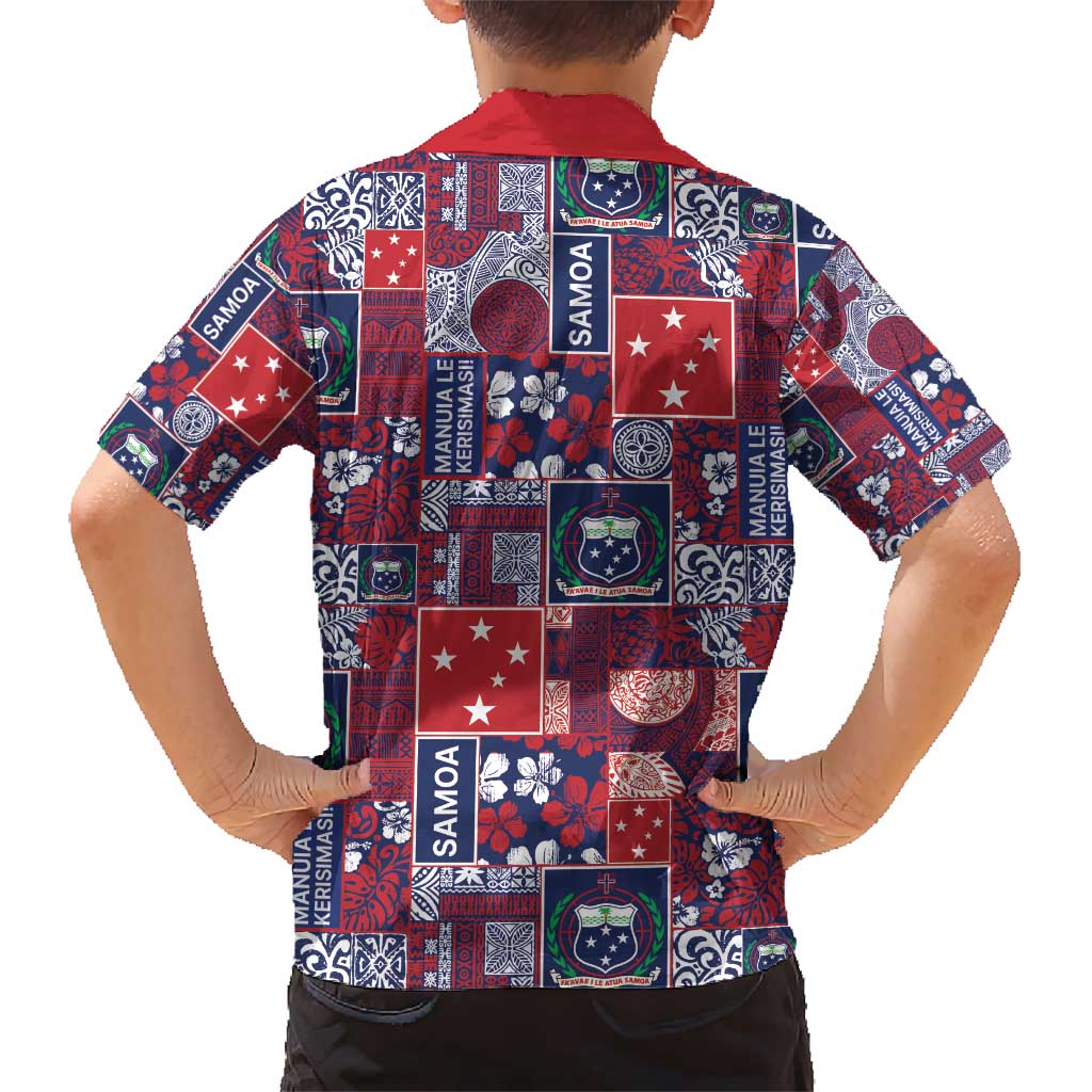 Red Samoa Manuia Le Kerisimasi Kid Hawaiian Shirt Pacific Patchwork Xmas Vibes - Polynesian Pride