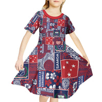 Red Samoa Manuia Le Kerisimasi Kid Short Sleeve Dress Pacific Patchwork Xmas Vibes - Polynesian Pride