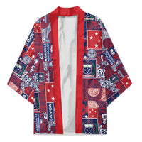 Red Samoa Manuia Le Kerisimasi Kimono Pacific Patchwork Xmas Vibes - Polynesian Pride