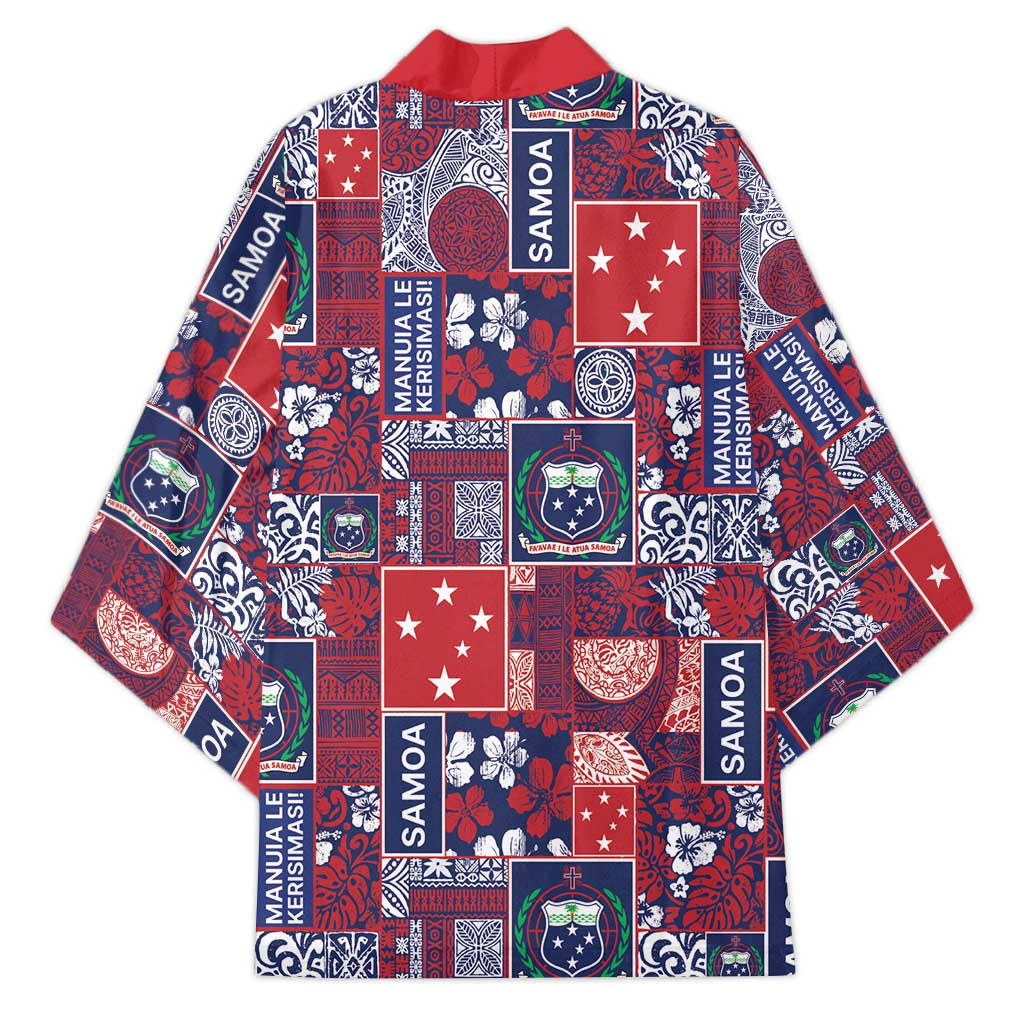Red Samoa Manuia Le Kerisimasi Kimono Pacific Patchwork Xmas Vibes - Polynesian Pride