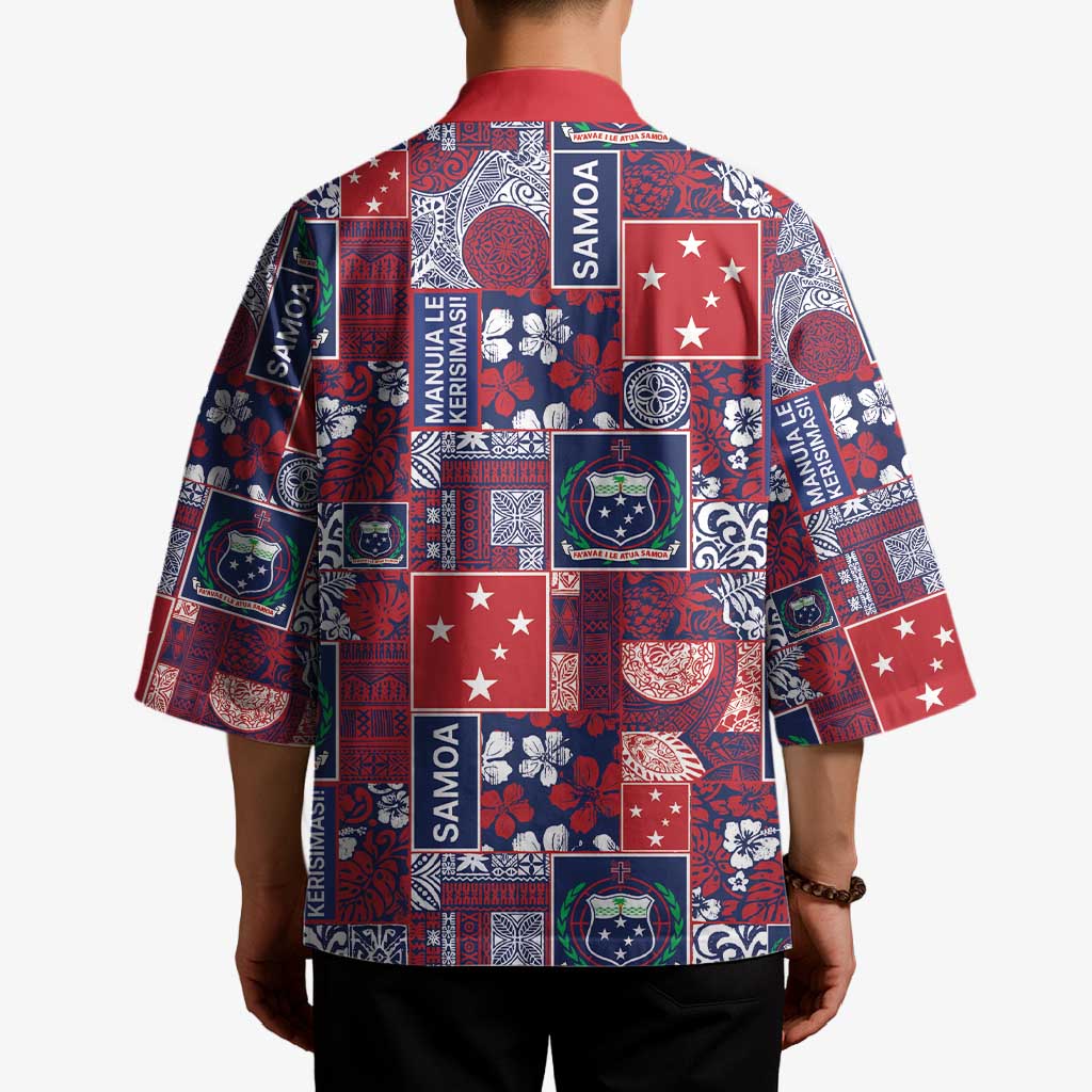 Red Samoa Manuia Le Kerisimasi Kimono Pacific Patchwork Xmas Vibes - Polynesian Pride