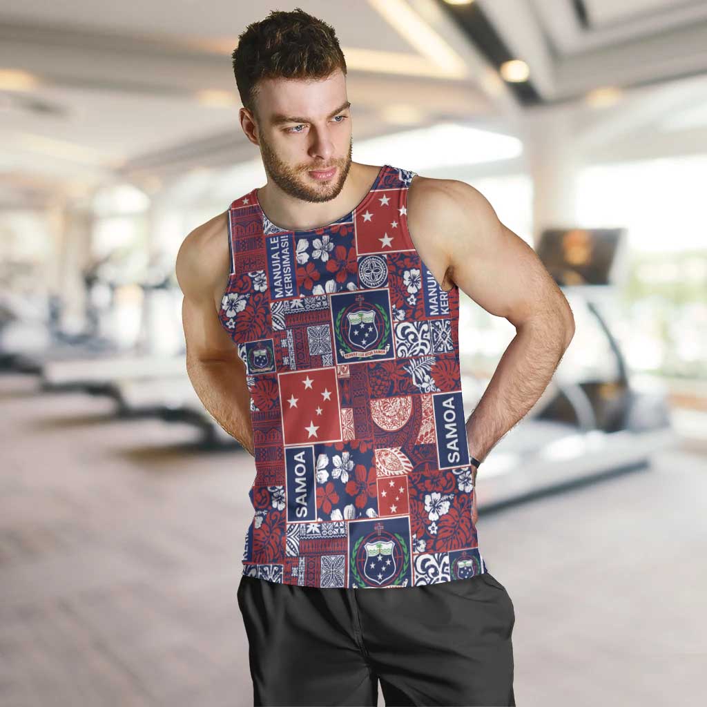Red Samoa Manuia Le Kerisimasi Men Tank Top Pacific Patchwork Xmas Vibes - Polynesian Pride