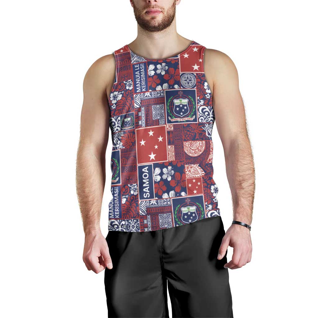 Red Samoa Manuia Le Kerisimasi Men Tank Top Pacific Patchwork Xmas Vibes - Polynesian Pride
