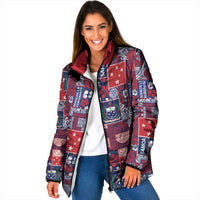 Red Samoa Manuia Le Kerisimasi Padded Jacket Pacific Patchwork Xmas Vibes - Polynesian Pride