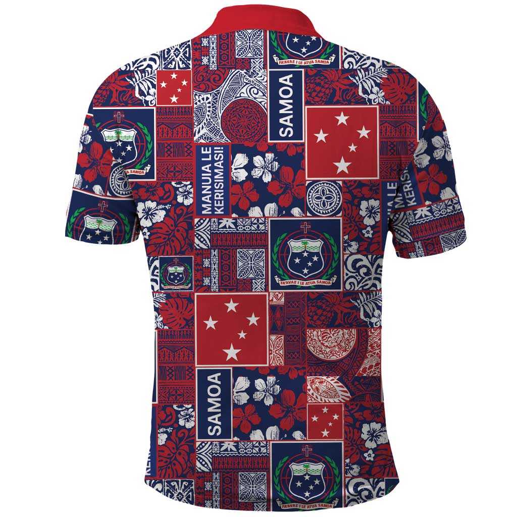 Red Samoa Manuia Le Kerisimasi Polo Shirt Pacific Patchwork Xmas Vibes - Polynesian Pride
