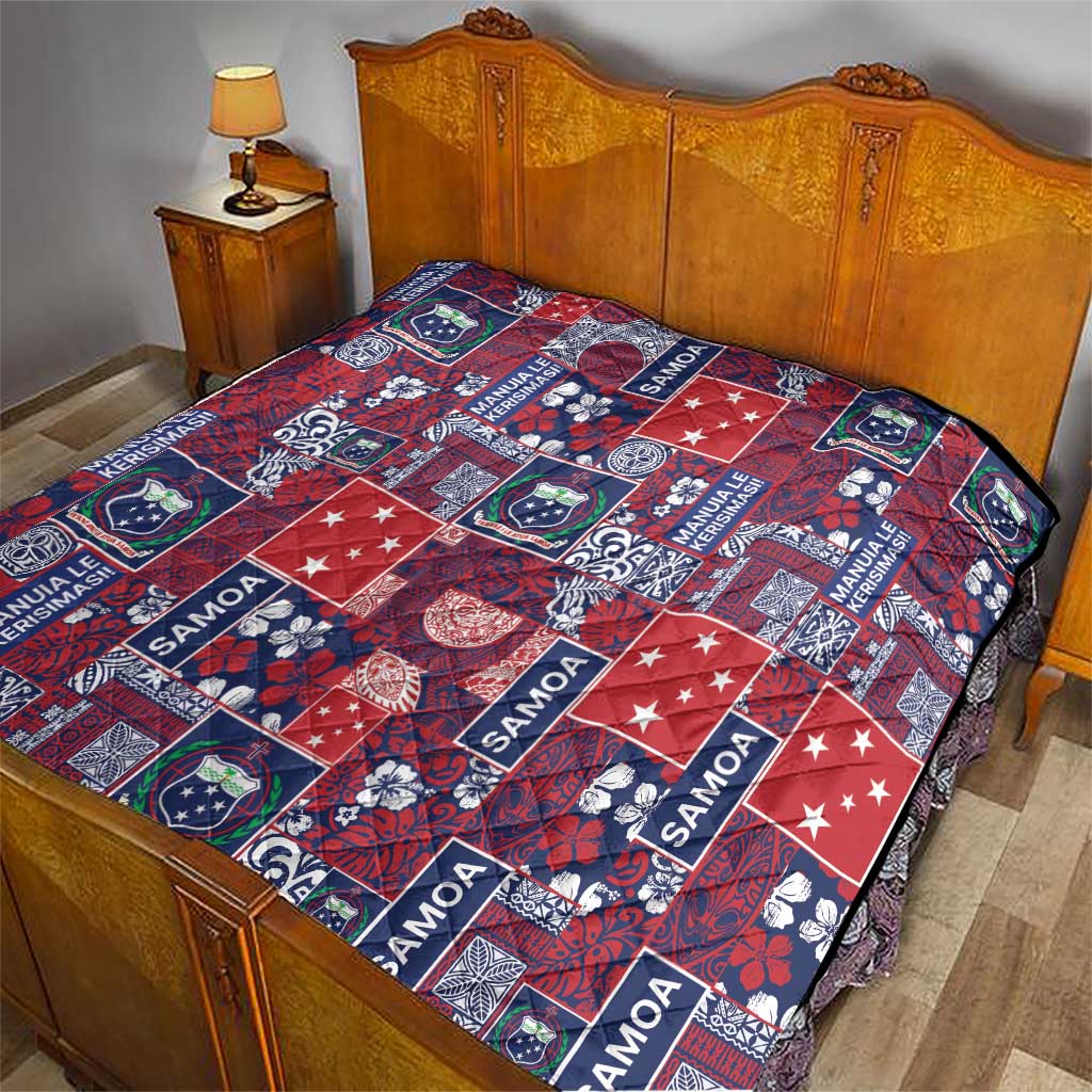 Red Samoa Manuia Le Kerisimasi Quilt Pacific Patchwork Xmas Vibes - Polynesian Pride