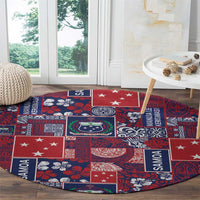 Red Samoa Manuia Le Kerisimasi Round Carpet Pacific Patchwork Xmas Vibes - Polynesian Pride